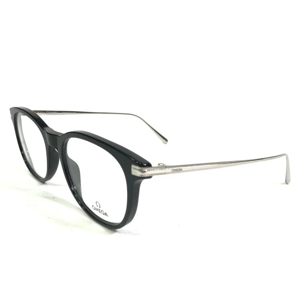 Omega Eyeglasses Frames OM 5013 001 Black Silver Square Horn Rim 53-18-145 - Picture 6 of 12